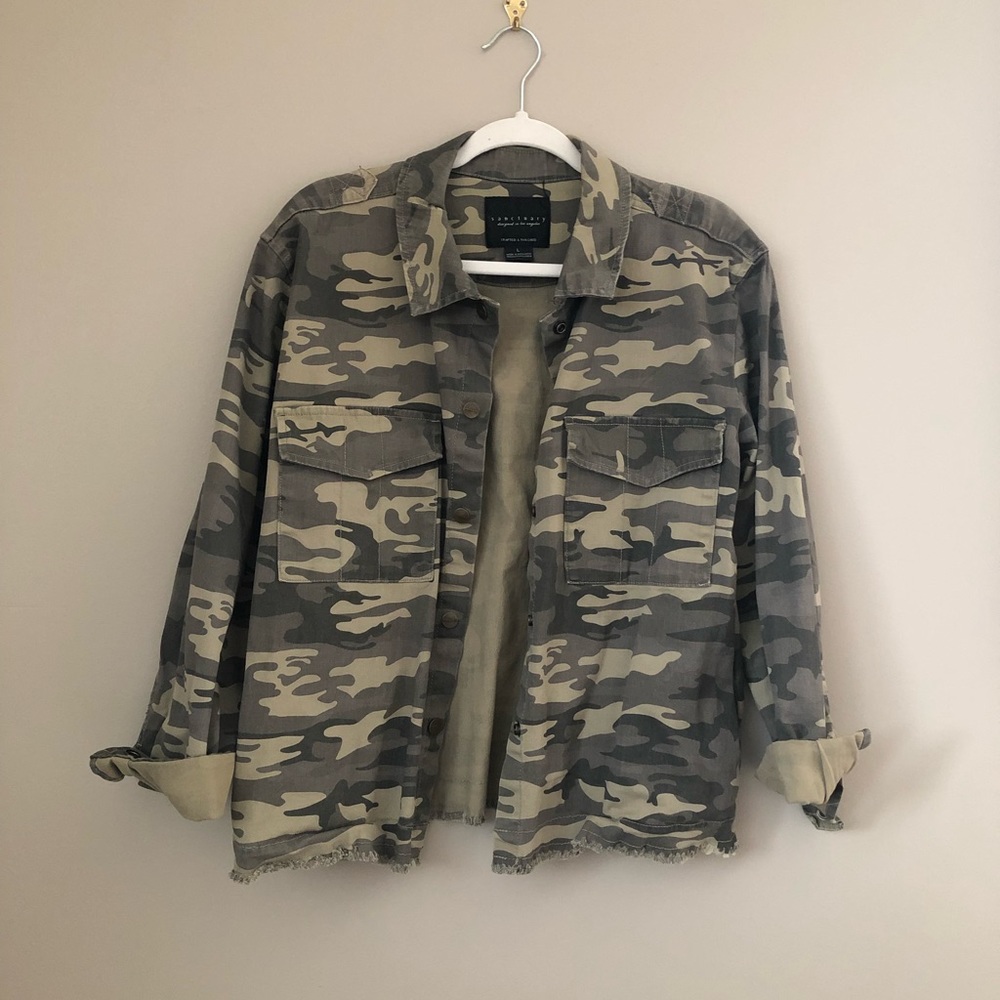 Sanctuary Frayed Hem Camo Jacket